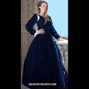 Renaissance Medieval NAVY Blue Velvet &quot;Gabriella&quot; Dress Clothing Bodice Skirt Pearl Detachable sleeves HALLOWEEN COSTUME Madrigals #1