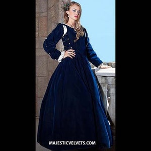 Renaissance Medieval NAVY Blue Velvet "Gabriella" Dress Clothing Bodice Skirt Pearl Detachable sleeves HALLOWEEN COSTUME Madrigals #1