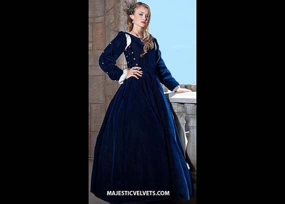 Renaissance Medieval NAVY Blue Velvet "Gabriella" Dress Clothing Bodice Skirt Pearl Detachable sleeves HALLOWEEN COSTUME Madrigals #1