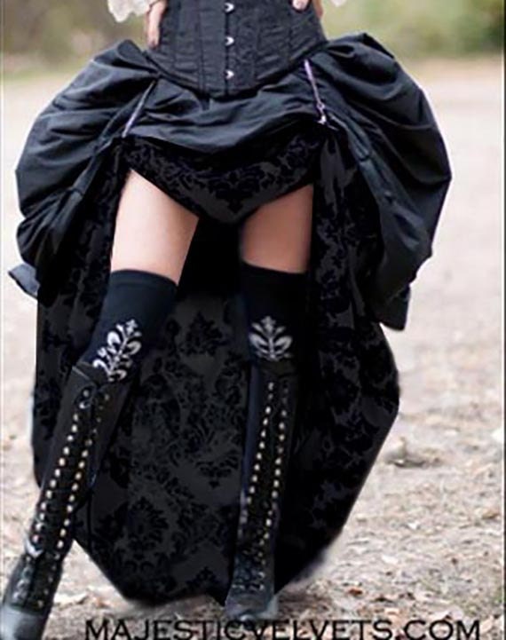 Ready to ship 2 SKIRTS. Double Bustle DAMASK Black&Black.  Steampunk Victorian Taffeta Skirt Costume for Cosplay