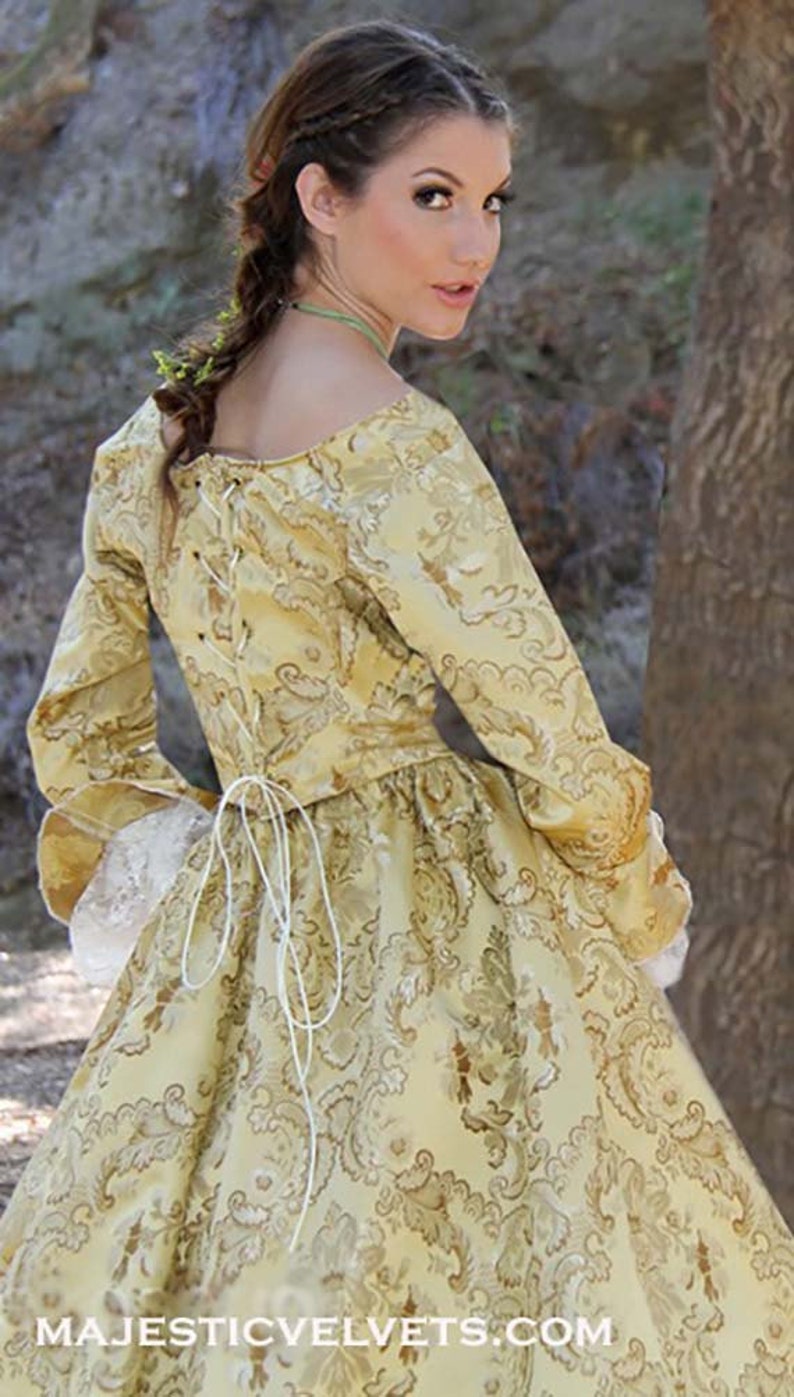 Yellow gold Elizabeth Swann 18th c Dress Halloween Renaissance Medieval Costume Clothes Clothing. Made to fit: Small to Plus Size 5 image 3