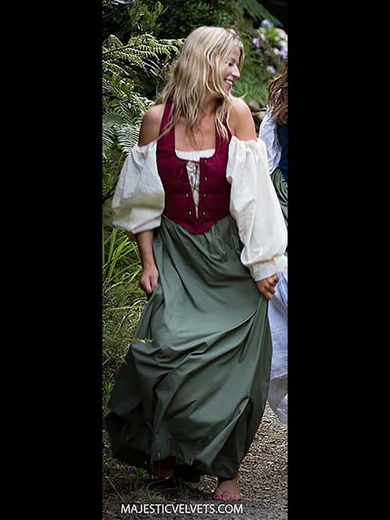 Renaissance Medieval Peasant front lace WINE Bodice-GREEN Skirt Wench Dress Costume Clothing Bodice Skirt HALLOWEEN Madrigals #6