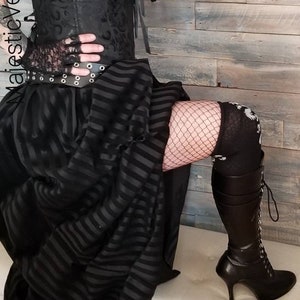 Black Striped Bustle skirt for Steampunk Renaissance Cosplay Dickens Festivals