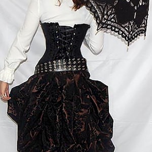 Ready to ship Black Satin Corset with BROWN/BLACK Damask Bustle Skirt, Victorian, Cosplay, Dress, Steampunk outfit costume image 2