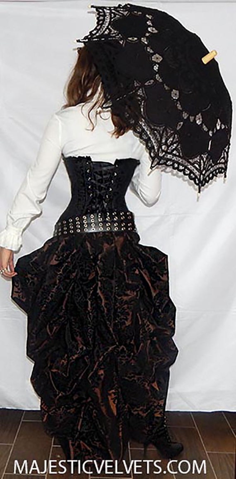 Ready to ship Black Satin Corset with BROWN/BLACK Damask Bustle Skirt, Victorian, Cosplay, Dress, Steampunk outfit costume image 2