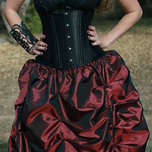 Ready 3PC Black UNDERBUST Heavy Duty Corset, Long Wine &Black Damask, short wine skirt DOUBLE Bustle, Steampunk, Victorian, Costume, Dress imagem 2