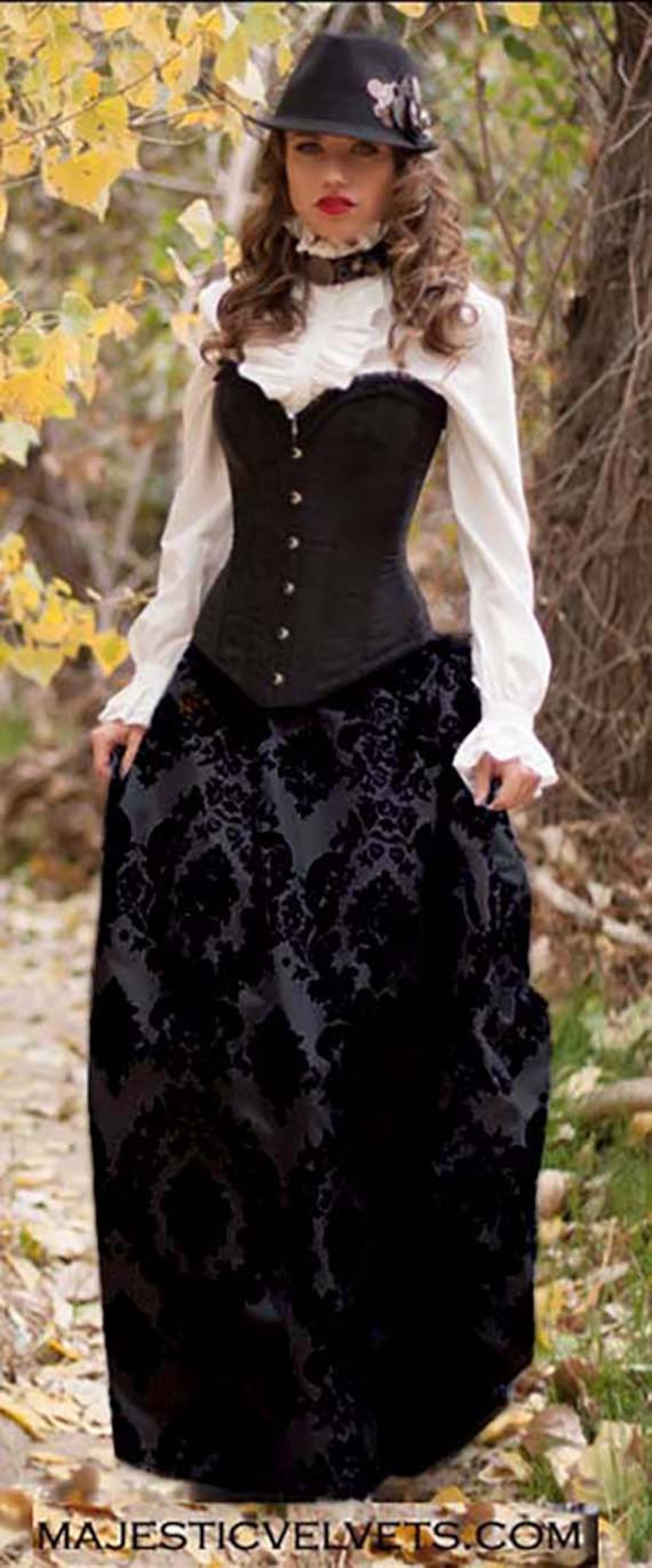 Ready to Ship Black Satin Corset With BLACK/BLACK Damask Bustle Skirt — free download