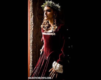 Renaissance Middeleeuwse WIJN Fluweel "Gabriella" Jurk Kleding Lijfje Rok Parel Afneembare mouwen HALLOWEEN KOSTUUM Madrigalen Dickens #1