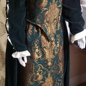 Green Brocade & Green Velvet Renaissance Dress for Coplay Victorian Dickens Dress up