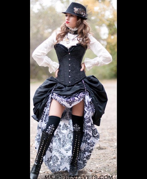 Vestido de corsé Steampunk para mujeres Gótico Rayas largas Corset Top con  blusa renacentista cosplay traje pirata