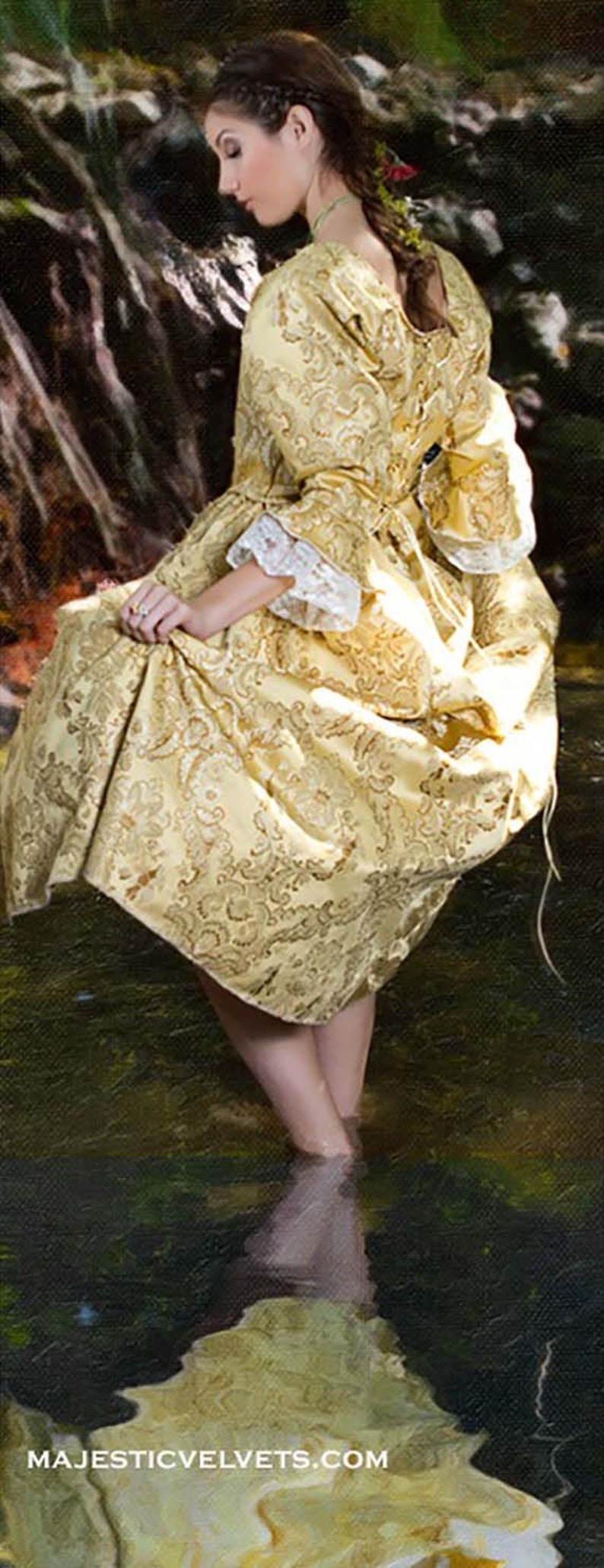 Yellow gold Elizabeth Swann 18th c Dress Halloween Renaissance Medieval Costume Clothes Clothing. Made to fit: Small to Plus Size 5 image 5