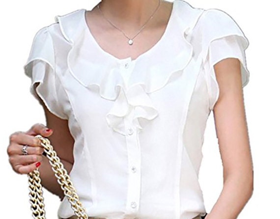 white chiffon blouse short sleeve
