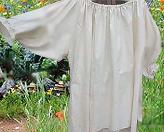 Renaissance Cotton Chemise Short sleeve 3/4 sleeve Ivory or Brown Medieval shirt blouse for Halloween, Theater, Cosplay, Madrigals