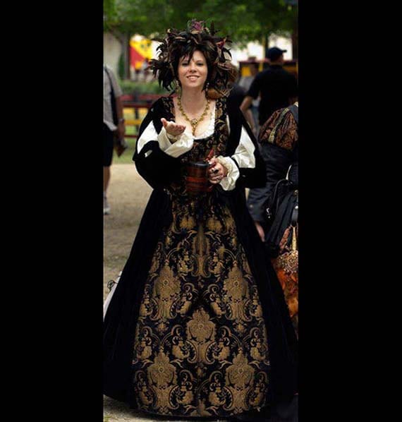 Renaissance Medieval Black brocade "Julian" dress bodice, skirt, detachable sleeves Costume Clothes Clothing#1