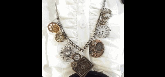 Ready to ship STEAMPUNK NECKLACE with Charms.  36" long CHAIN for costume cosplay Halloween.