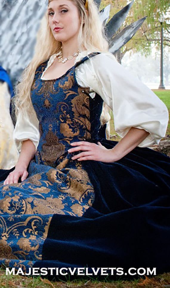 Renaissance Medieval Navybrocade NAVY VELVET JULIAN Bodice, Skirt,  Detachable Sleeves Costume Clothes Clothing #1 - Etsy