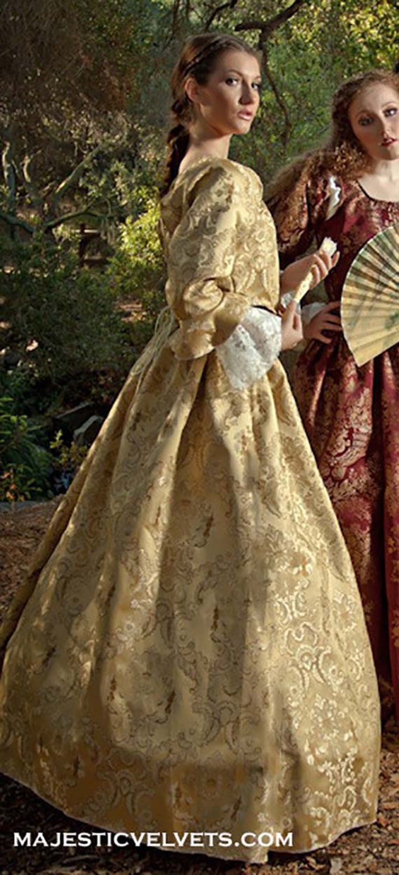 Yellow gold Elizabeth Swann 18th c Dress Halloween Renaissance Medieval Costume Clothes Clothing. Made to fit: Small to Plus Size 5 image 2