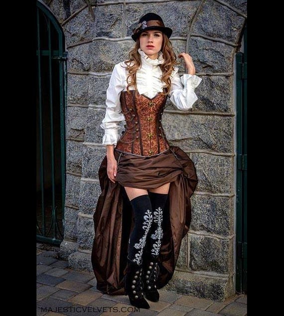 Steampunk Brown Corset W/ BROWN Bustle Skirt Victorian Cosplay