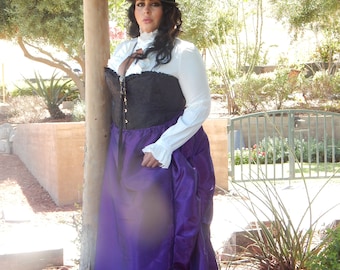 Pronto per la spedizione 2PC Nero SATIN Corset con Gonna Bustle Viola, Steampunk, Vittoriano, Cosplay, Costume, Abito
