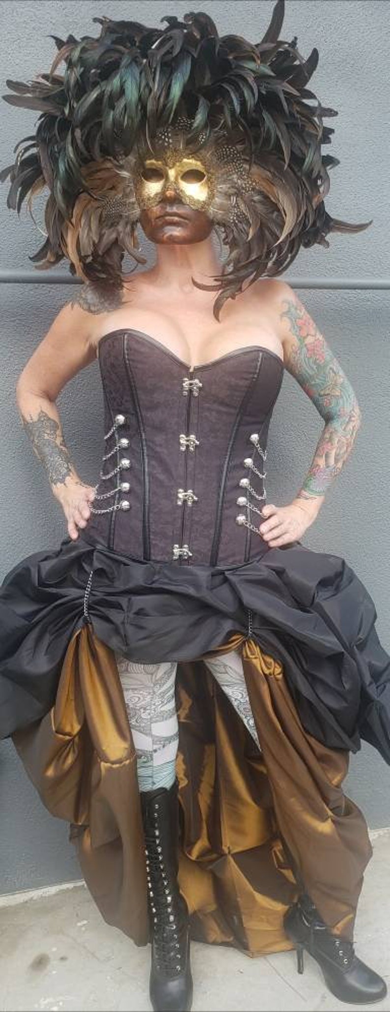 Steampunk Brown Corset w/ BROWN Bustle Skirt Victorian Cosplay Costume Dress Goth image 6