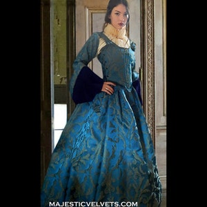 Boleyn Renaissance Teal Jacquard Dress Medieval Costume Clothes Clothing Small to Plus Size 1 image 2