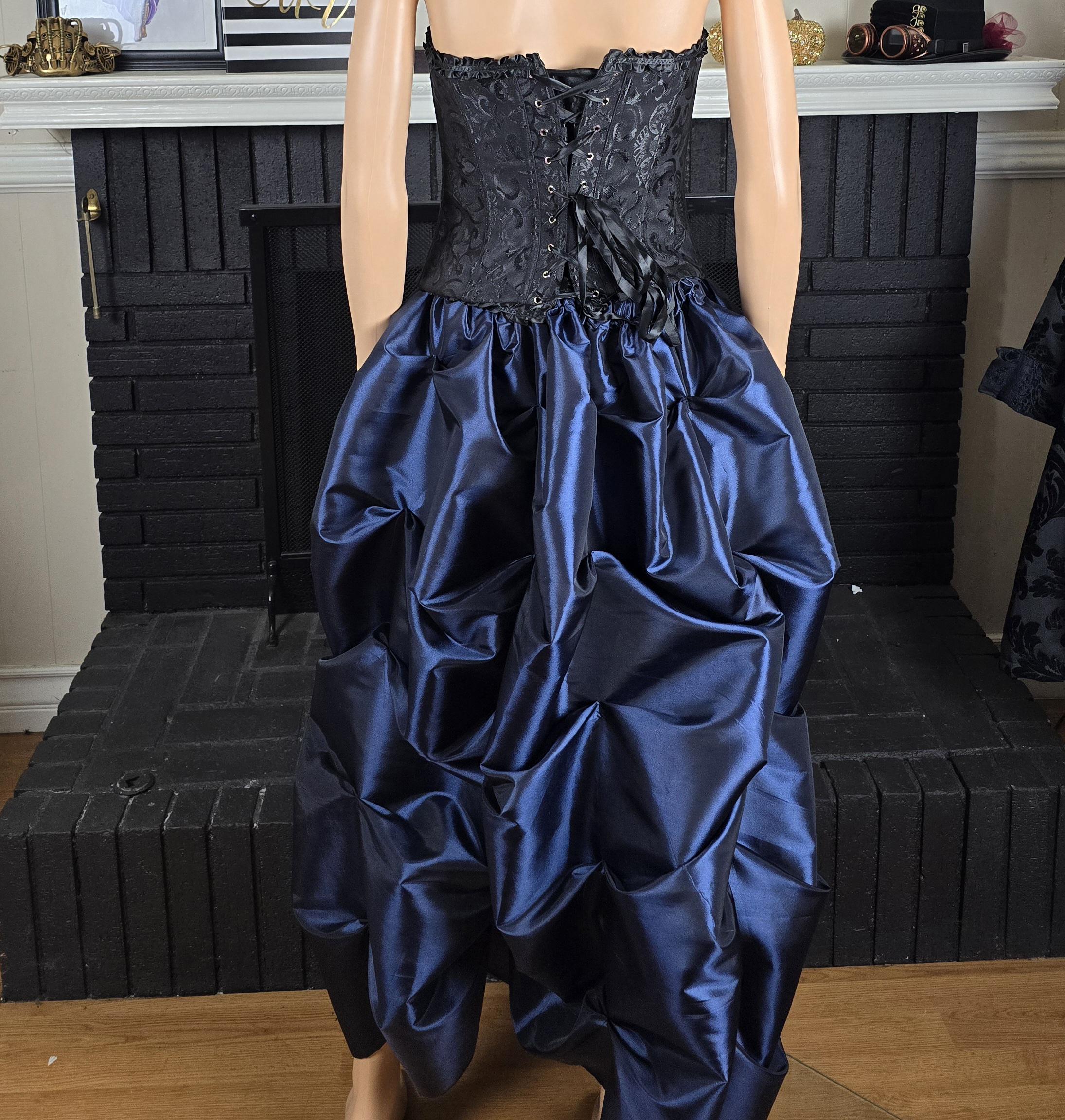Navy blue taffeta bustle skirt for steampunk reanaissance cosplay dickens victorian faire or festival