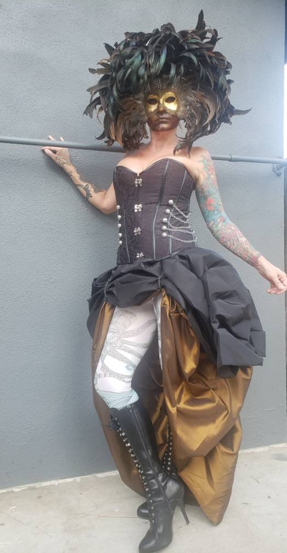 Steampunk Brown Corset w/ BROWN Bustle Skirt Victorian Cosplay Costume  Dress Goth