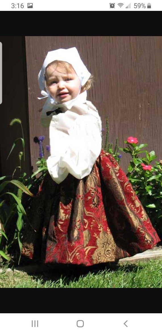 Children's 2 Piece Renaissance Costume cotton chemise with Brocade Skirt in many colors