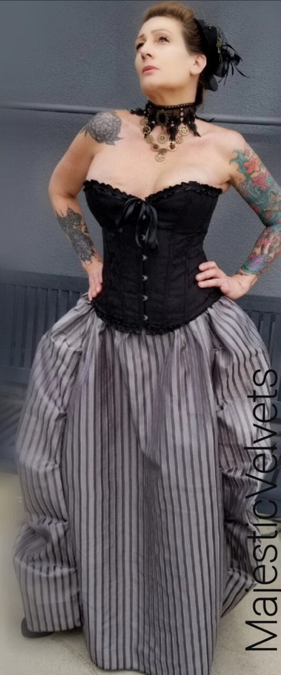 Gray Striped Steampunk Bustle Skirt