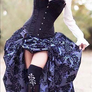 3 Piece Royal Blue & Black Brocade and Black Velvet Dress