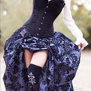 Ready to ship Steampunk Victorian SKIRT ONLY Taffeta Bustle Skirt Purple & Black DAMASK Costume for Cosplay Halloween