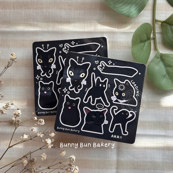 Meme Cats Sticker Sheet Vol.3 | Glossy vinyl stickers | Daily journal scrapbook laptop black void kitty cat deco | cute funny kawaii gift