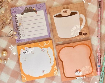 Silly Kitty Cat Sticky Notes Pads | 50 pages 3x3 inch | cute aesthetic coffee bread cuddly scribble memo pad | teacher student birthday