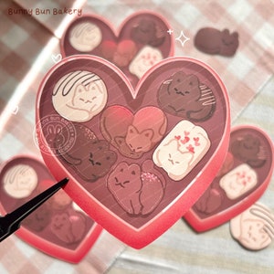 Valentine's Chocolate Cat Sticker Sheet | handmade matte vinyl deco journal notebook water bottle laptop | cute kitty love heart candy