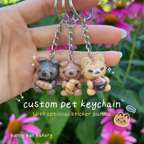 Custom Pet Keychain | personalized gift | cat dog animal keychain | perfect birthday christmas anniversary present | polymer clay charm
