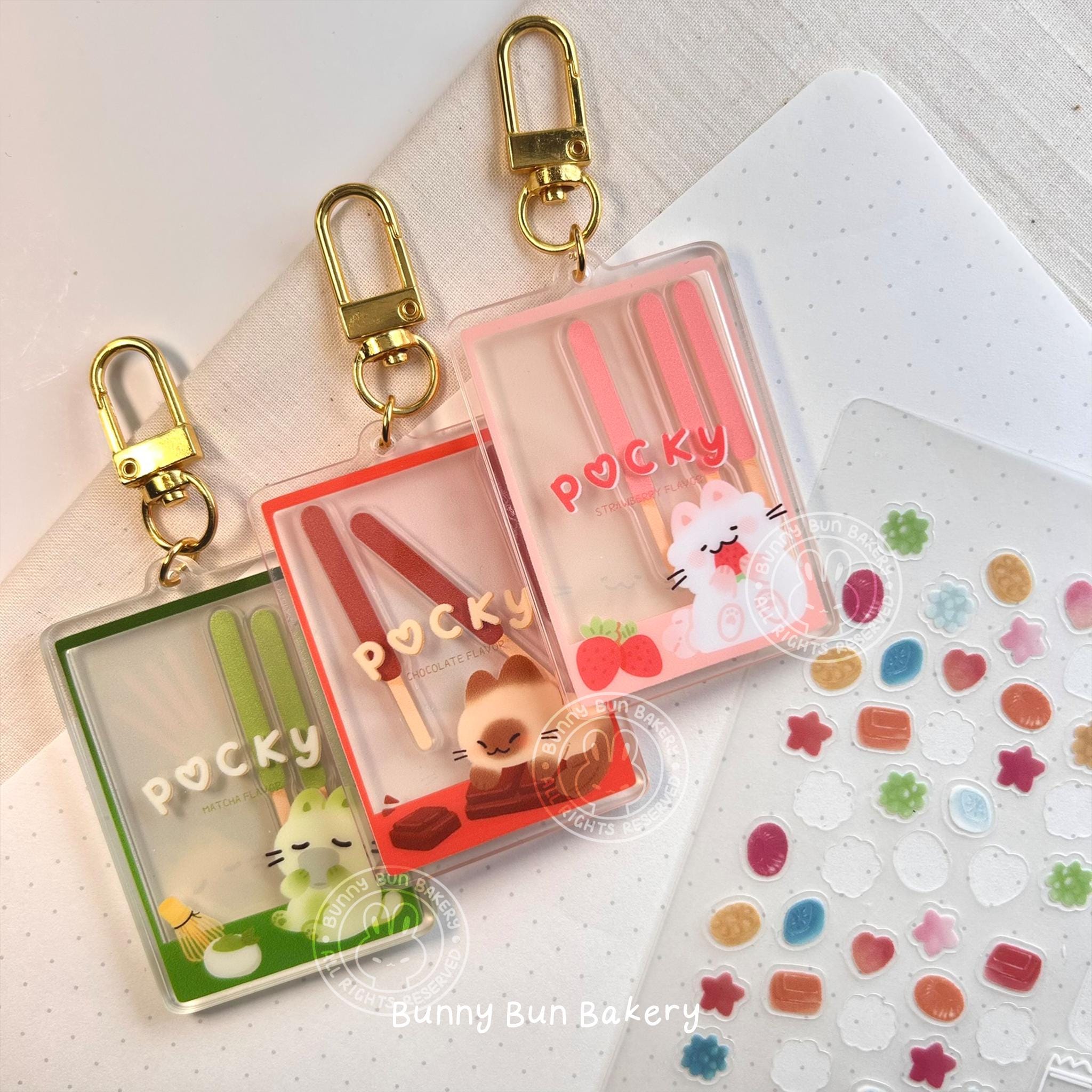Pocky Snack Cat Acrylic Shaker Keychain | Japanese Kawaii - Etsy