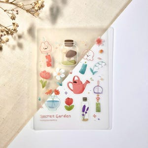 Giardino segreto / adesivi in vinile opaco semitrasparente / diario con borraccia per laptop, deco carino, campanellino a vento, fiore, giglio, margherita, fungo, primavera