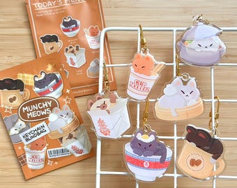 Munchy Meows Blind Bag | acrylic keychain | glossy vinyl sticker | cute cats with food | kitty bakery keychain | Keychain blind bag