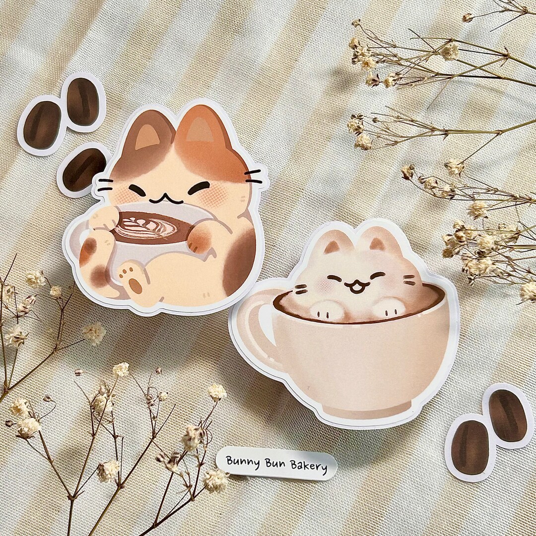 Catpuccino Glossy Vinyl Sticker | Cute Coffee Cat Cafe Decor - Etsy