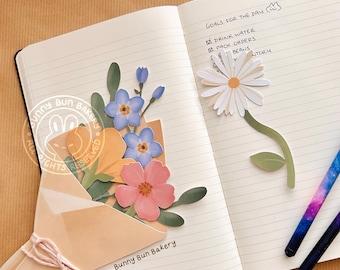 Colección de tarjetas Flower Bouquet Bookmark / marcador hecho a mano personalizable / regalo perfecto para los amantes de los libros del día del padre de la madre