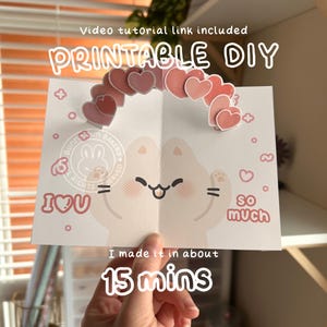 Lettre d'amour imprimable DIY n°3 | Saint-Valentin numérique créatif mignon chats coeurs rose rouge facile à faire avec tutoriel amusant pour adultes et enfants