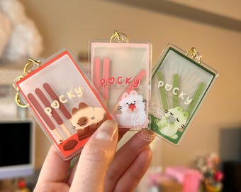 Pocky Snack Cat Acrylic Shaker Keychain | Japanese Kawaii - Etsy