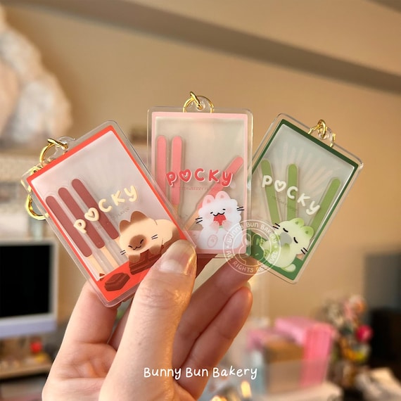 Pocky Snack Cat Acrylic Shaker Keychain | Japanese Kawaii - Etsy