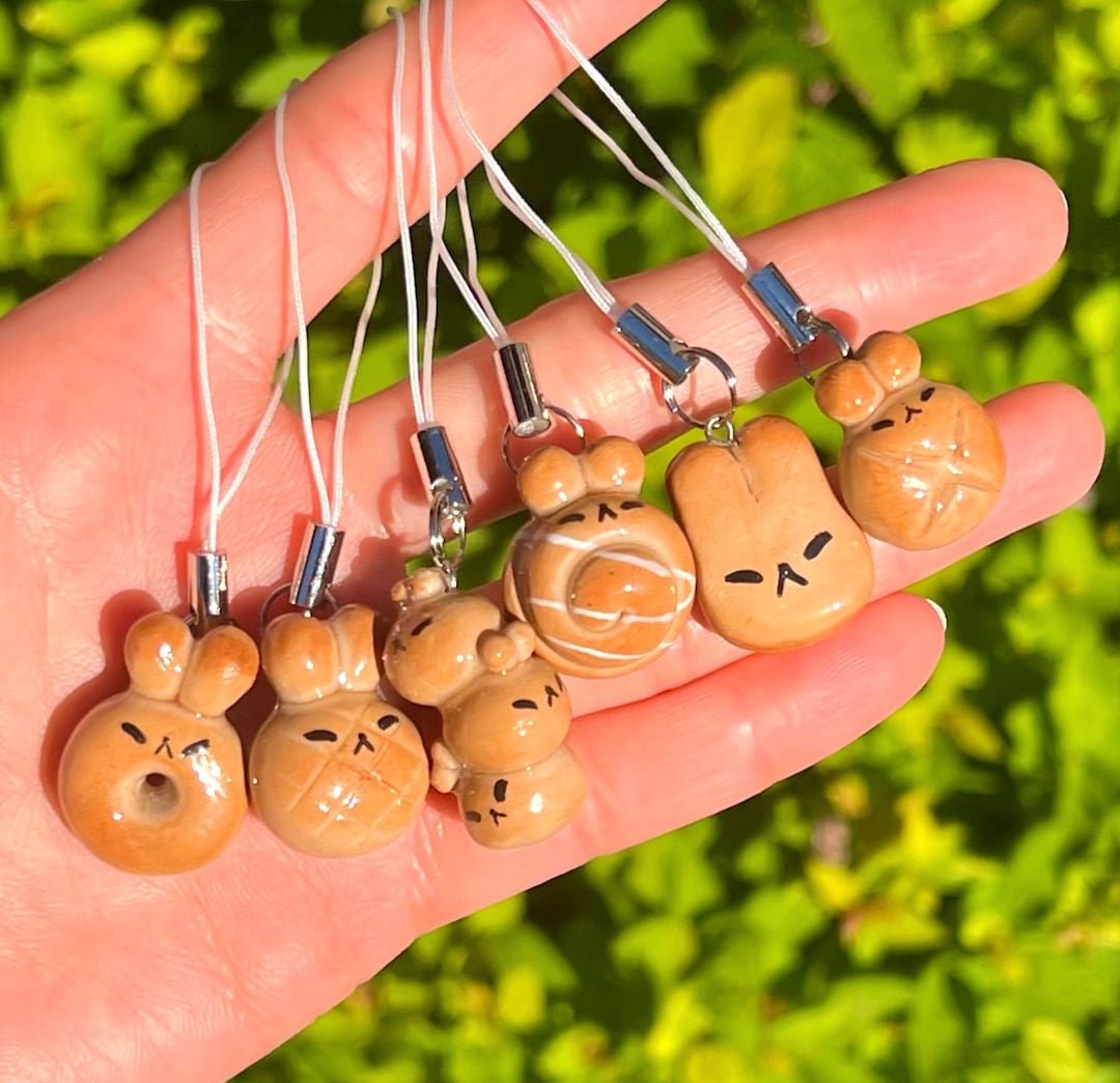 Freshly Baked Bunny Bun Phone Charms Polymer Clay Keychain Handmade
