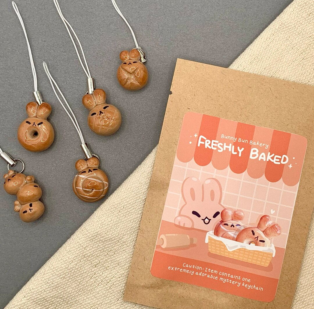 Freshly Baked Bunny Bun Blind Bag Polymer Clay Keychain Handmade Cute