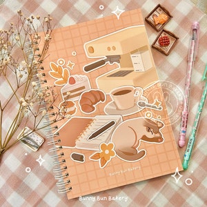 Cozy Cafe Reusable Sticker Book | A5 8.5 x 6 inch | 50 sheets | cute sticker collection book coffee cafe croissaint for sticker addicts