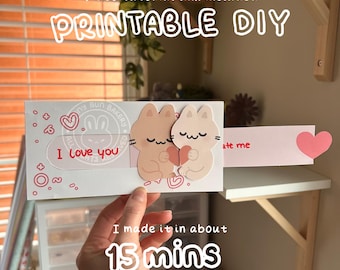 DIY Printable Love Letter #2 | Digital Valentines Crafty Cute Cats Hearts Pink Red Easy to Make with Tutorial Fun for Adult and Kids