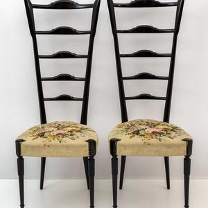 Pair of Chiavari Gio Ponti Style Mid-Century Modern Italian High Back Chairs 50s