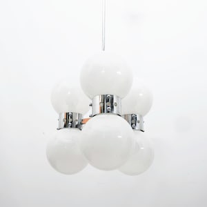 Chandelier with 6 Murano Spheres, Mazzega, Carlo Nason - 60s/70s Original Italy