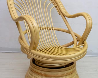 Mid-Century Modern Swivel and Rocking Armchair Bamboo, 1970s